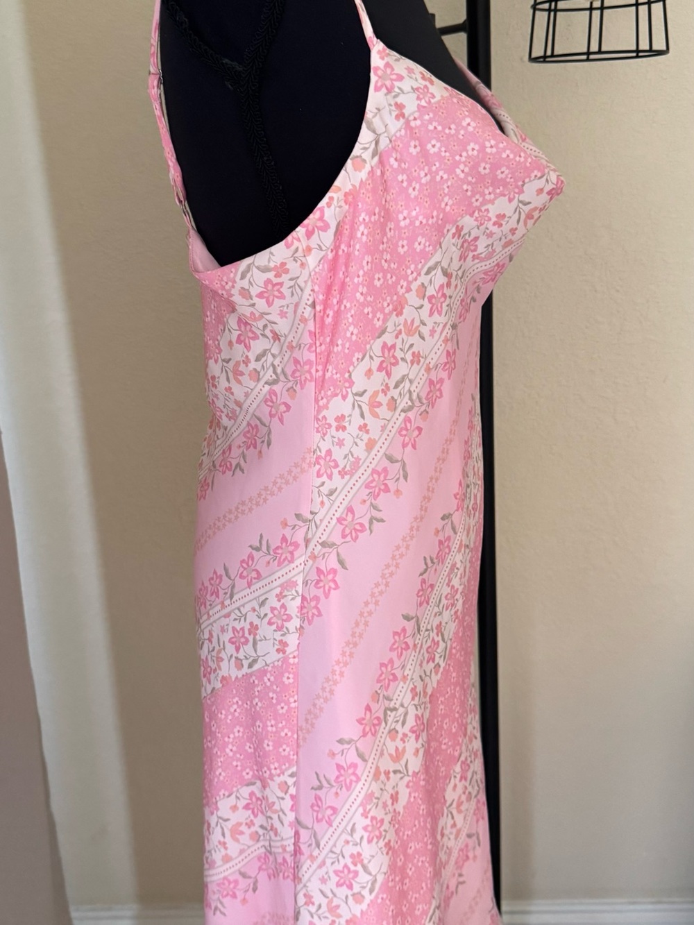Altar’d State Pink Floral Satin Slip Mini Dress Cowl Neck Size Medium - Picture 5 of 8